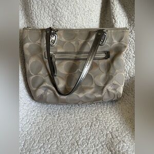 Coach gray Signature Canvas Tote with Metallic Trim